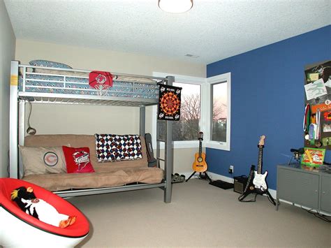 Cool Bunk Bed Futon In Kids Contemporary With Blue Accent Wall Next To Mudroom Locker Ideas