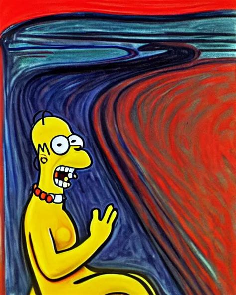 A Painting Of Homer Simpson In The Scream By Edvard Stable Diffusion