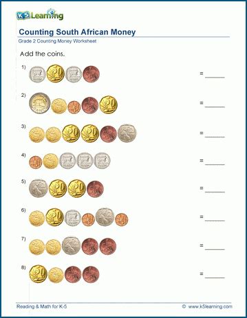 Counting South African Money Worksheets K Learning