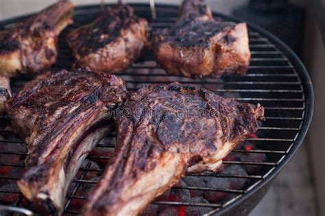 Big Beef Steaks On Bone Grilled Barbecue Stock Photo Image Of Grilled
