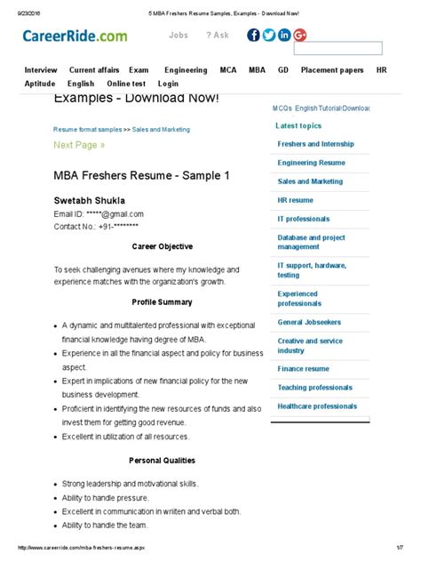 To help guide freshers on how to outline their resumes in such a way that their skills are highlighted even with limited experience, we are these are all free for downloading in either word doc or pdf file format. 5 MBA Freshers Resume Samples, Examples - Download Now!.pdf | Master Of Business Administration ...