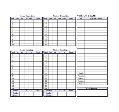 10 Sample Hockey Score Sheets Sample Templates