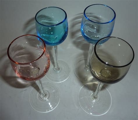 Vintage Set Of 4 Colored Cordial Glasses