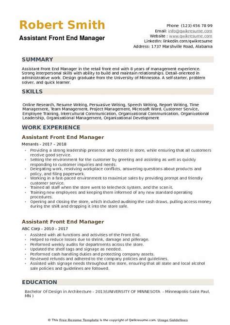 How to write a strong conclusion to your personal statement. Assistant Front End Manager Resume Samples | QwikResume