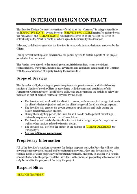 Interior Design Contract Template Free Download Easy Legal Docs