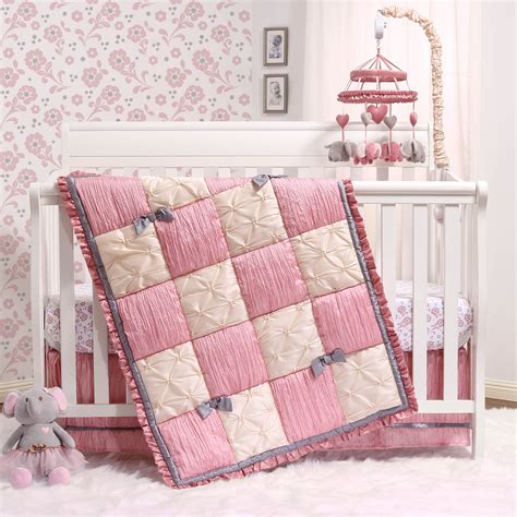 The Peanutshell Pink Crib Bedding Set For Baby Girls 3 Piece Arianna