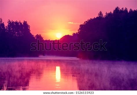 Magical Sunrise Over Lake Beautiful Reflection Stock Photo 1526115923