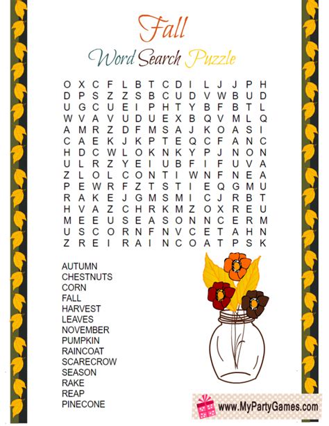 Free Printable Fall Word Search Puzzle With Solution My Party Games