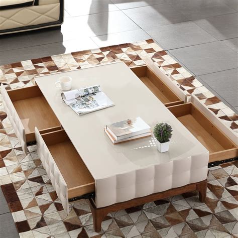 Luxury Modern Rectangular 55 Wood Coffee Table With Storage 4 Drawers