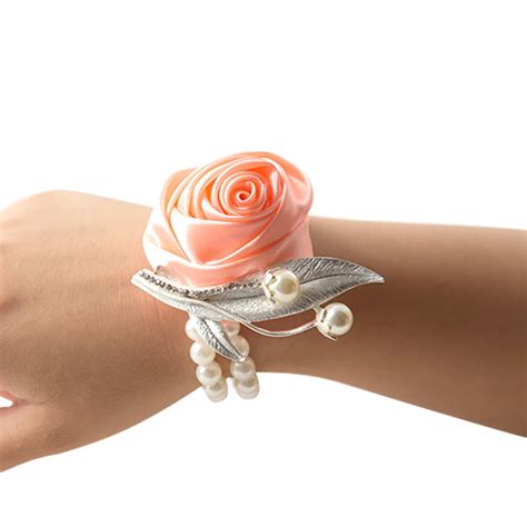 silk flower bracelet prom hand flowers wedding bride bridesmaid wedding wrist band satin rose