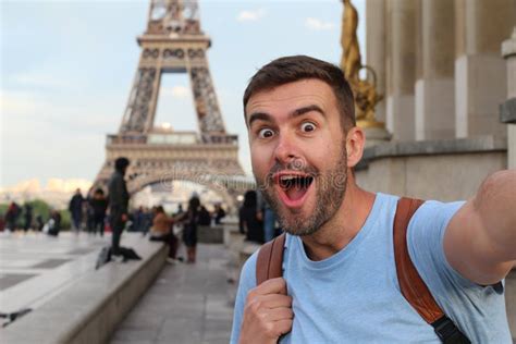 Tourist Amazed With The Beauty Of Paris Stock Photo Image Of