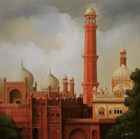 Badshahi Mosque South Asian Oil Painting Etsy Architecture Painting