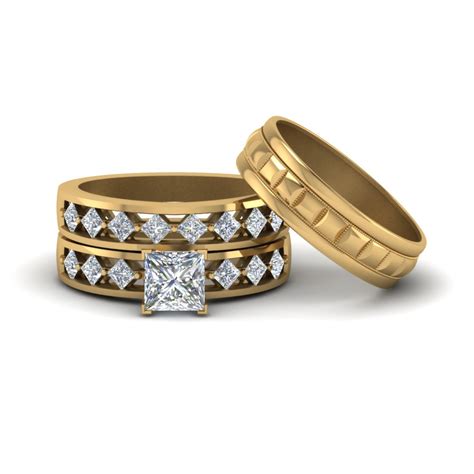 Browse Our 18k Yellow Gold Trio Wedding Ring Sets Fascinating Diamonds