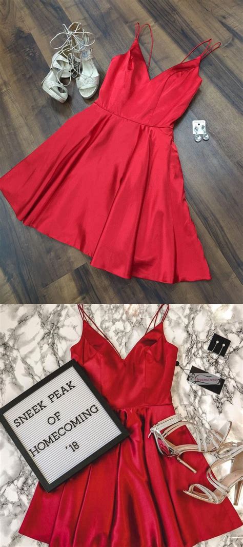 wd0834 straps short red homecoming dress with pockets red homecoming dresses mini homecoming