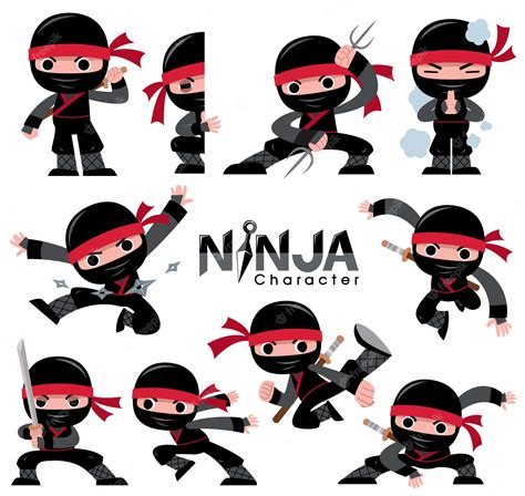 Premium Vector Cartoon Ninja Character Set Fighting Poses