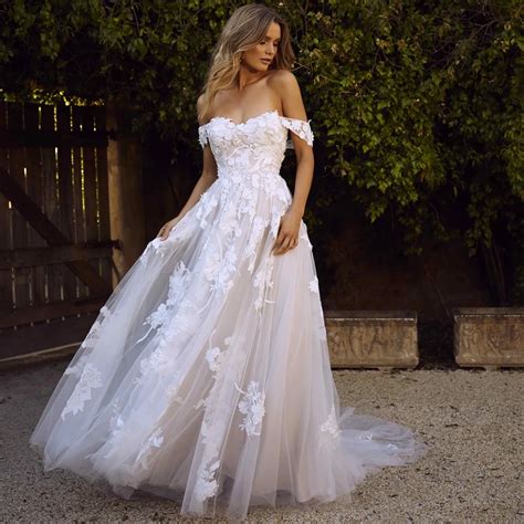 Lace Wedding Dresses 2019 Off The Shoulder Appliques A Line Bride Dress