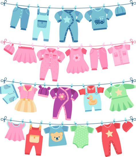 Clip Art Of A Baby Clothes Hanging Clothes Line Illustrations Royalty