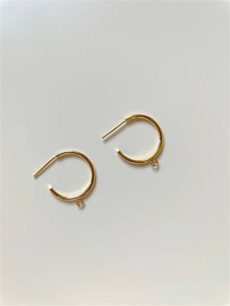 4pcs Shiny 14k Gold Plated Hoop Earring Findings With Loop Etsy