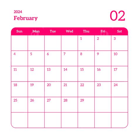Colorido Calendario Febrero 2024 Vector Png Febrero 2024 Calendario
