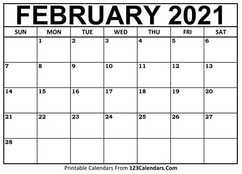 View the free printable monthly february 2021 calendar and print in one click. Printable February 2021 Calendar Templates | 123Calendars.com