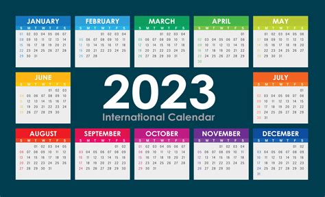 Vector De Calendario 2023 Versión Internacional En Inglés Colorido