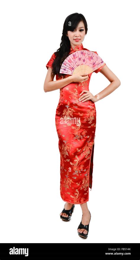 Pretty Women With Chinese Traditional Dress Cheongsam And Hole Chinese