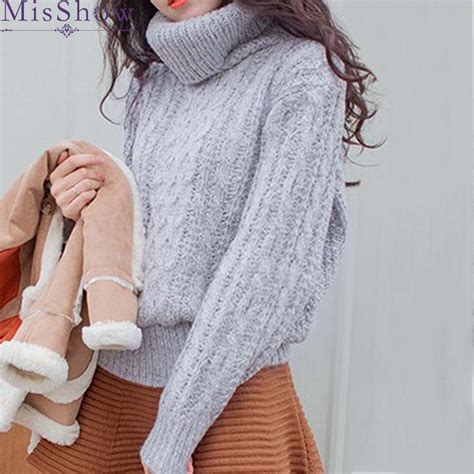 wholesale women turtleneck sweaters autumn winter 4 styles 2019 high neck loose pullovers women