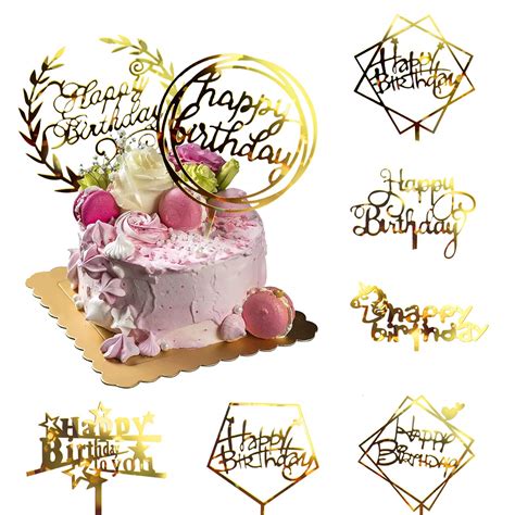 Buy 8 Pcs Acrylic Glitter Gold Cake Topper Acrylic Cake Toppers Happy