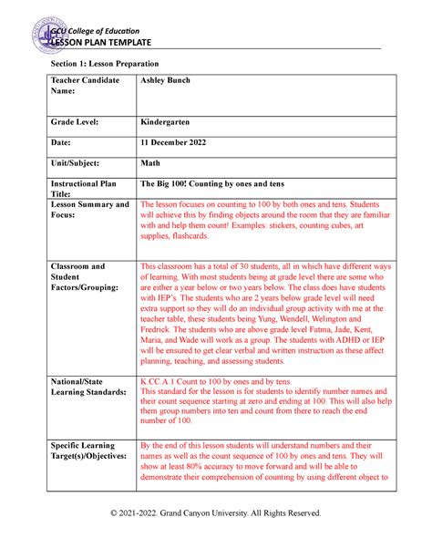 Coe Lesson Plan Template 2 Final Lesson Plan Template Section 1