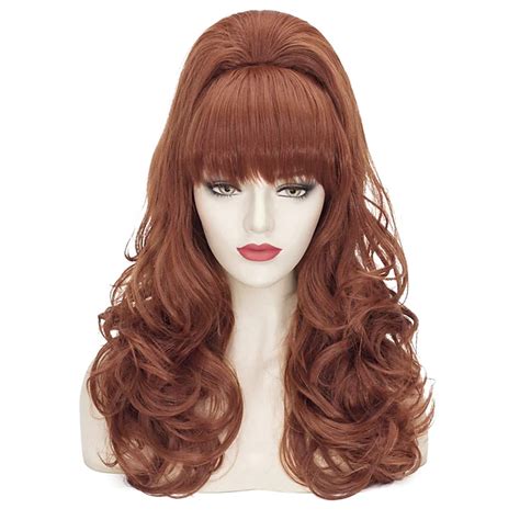 Brown Beehive Wigs For Women Auburn Vintage Bouffant Wig Long Copper
