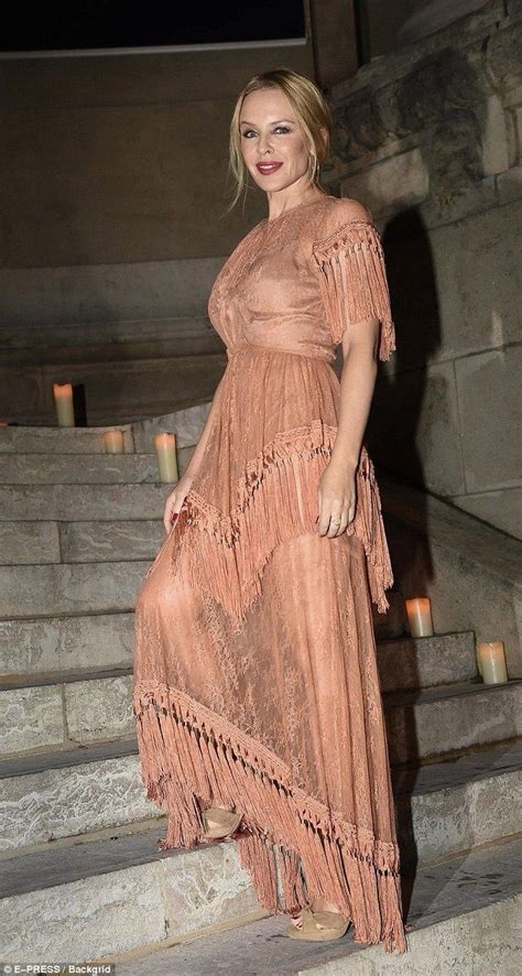 Kylie Minogue Looks Flirty In A Semi Sheer Tasselled Gown At Pfw Kylie Minogue Chic
