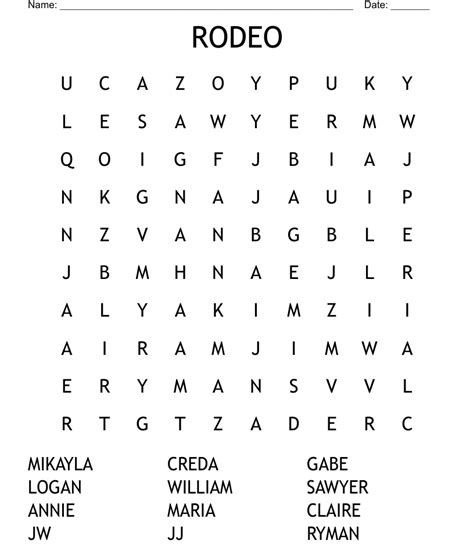 Rodeo Word Search Wordmint