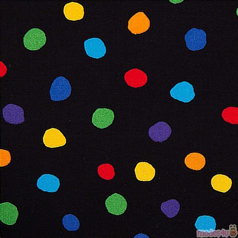 Robert Kaufman Black Fabric With Rainbow Polka Dots Fabric By Robert