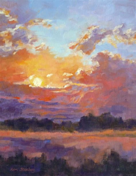 Sunset Spectacular Twilight Sky Clouds Marsh Sunburst Original Oil