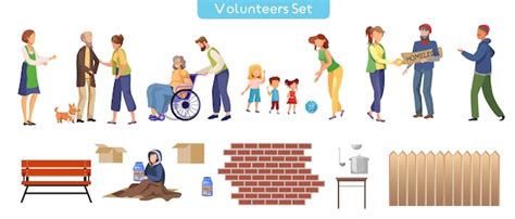 premium vector volunteer help flat illustrations set