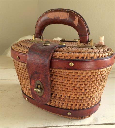 Vintage Woven Basket Purse With Leather Handle By Losco Lona