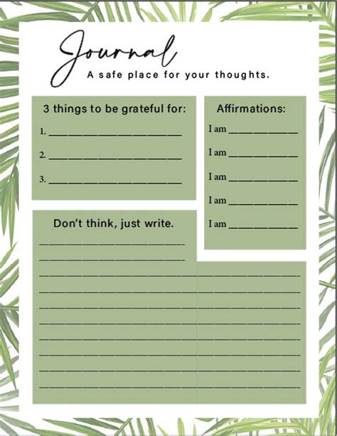 Daily Journal Entry Template Palm Leaf Etsy