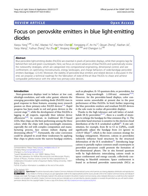 Pdf Focus On Perovskite Emitters In Blue Light Emitting Diodes