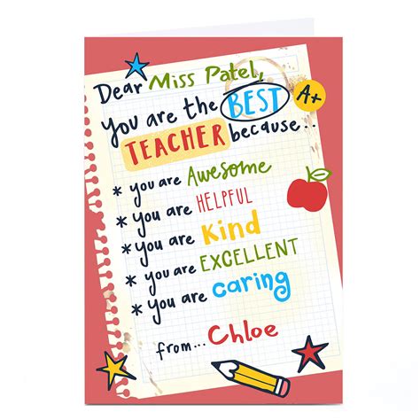 Buy Personalised Bev Hopwood Thank You Card Best Teacher For Gbp 229 Card Factory Uk