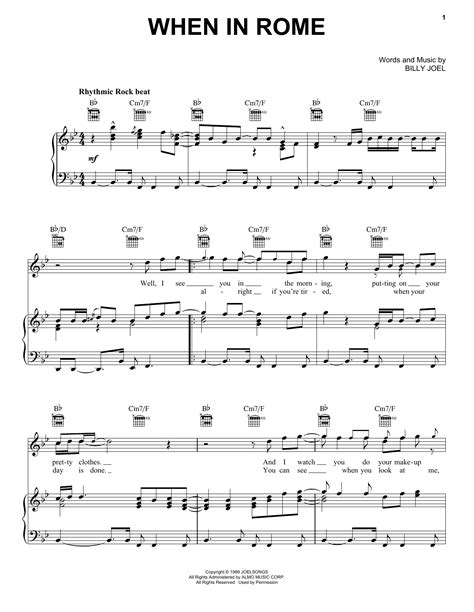 When In Rome Partituras Billy Joel Piano Voz Y Acordes De Guitarra Melodía Mano Derecha