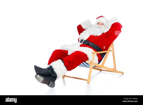 Happy Santa Claus Relaxing On Beach Chair On White Stock Photo Alamy