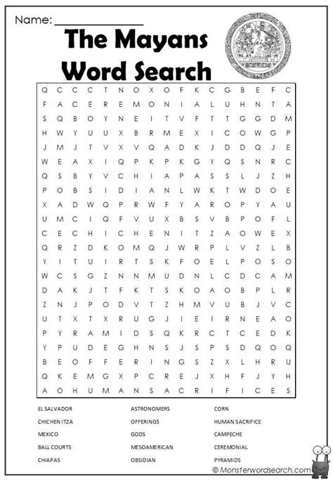 The Mayans Word Search English Vocabulary Words Free Printable Word