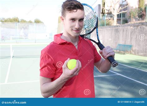 Young Man Holding A Tennis Racket Stock Photo Image Of Player Court