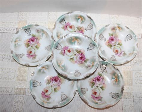 Vintage Bavaria Porcelain Lusterware Iridescent Fruit Bowls Lot Of With Large Pink Roses