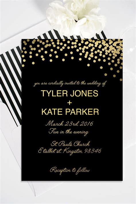 Gold Polka Dot Wedding Invitation With Rsvp Card Etsy