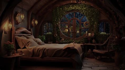 Warm Hobbit Bedroom Ambience Crackling Fire And Rain Sounds For