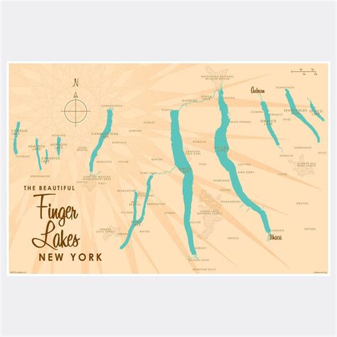 Finger Lakes New York Paper Print Map Art Etsy