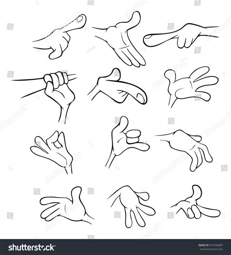 Set Cartoon Illustrations Hands Different Gestures 库存插图 674704687