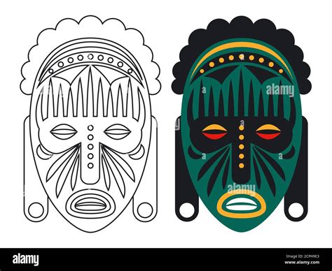 Coloring Mask Vector Illustration Outline And Color African Mask