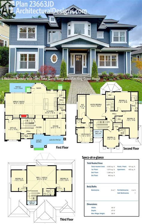 Direct from the designers™ house plans has the highest design standards in the industry. Plan 23663JD: 6 Bedroom Beauty with Third Floor Game Room ...
